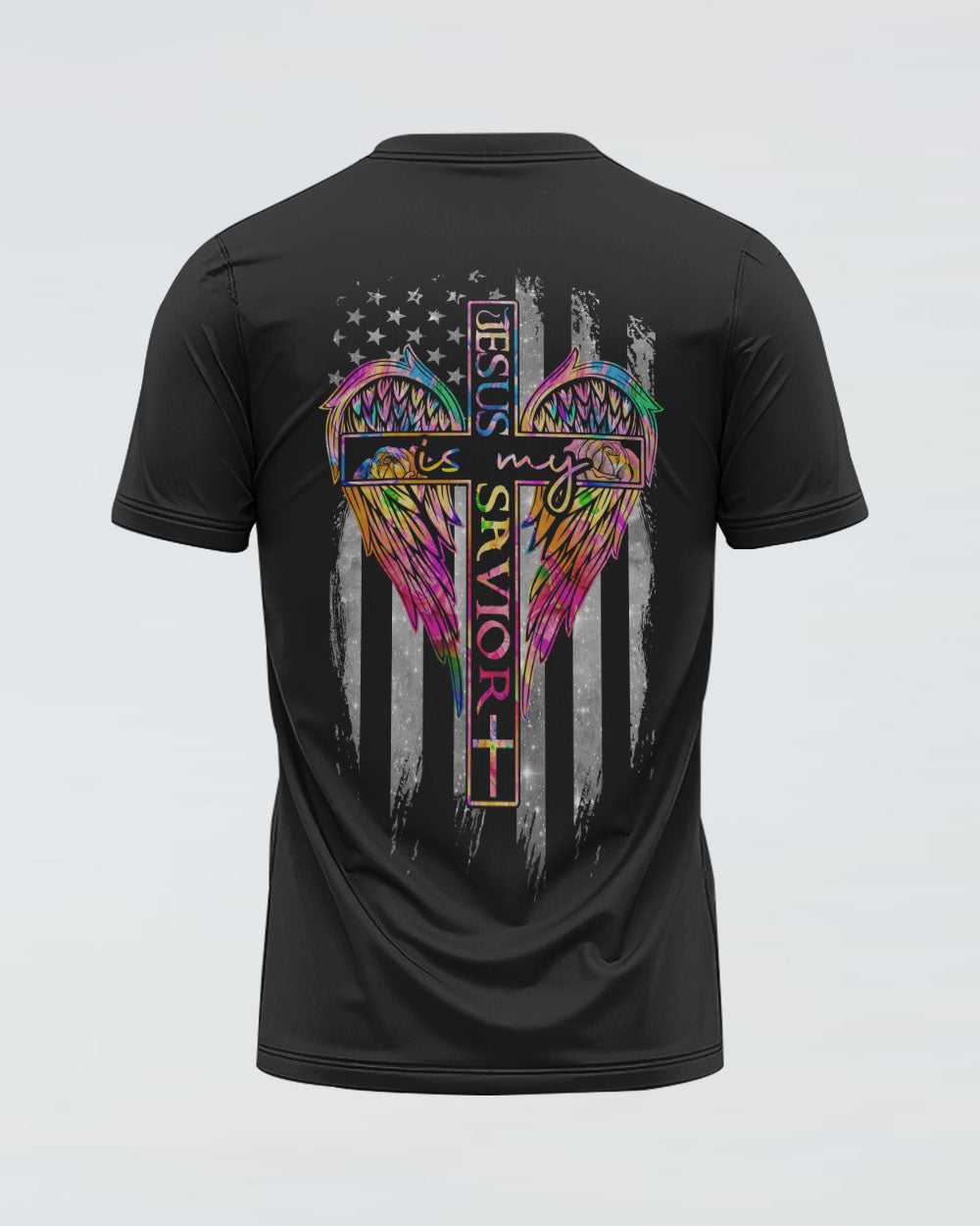 Jesus Is My Savior Colorful Wings Flag Women's Christian Tshirt