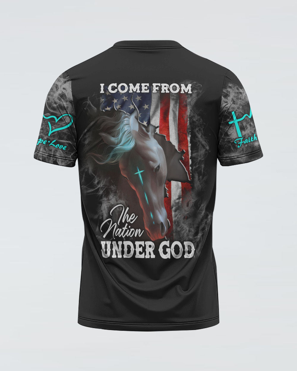 I Come From The Nation Under God Horse Flag Smoke Women's Christian Tshirt