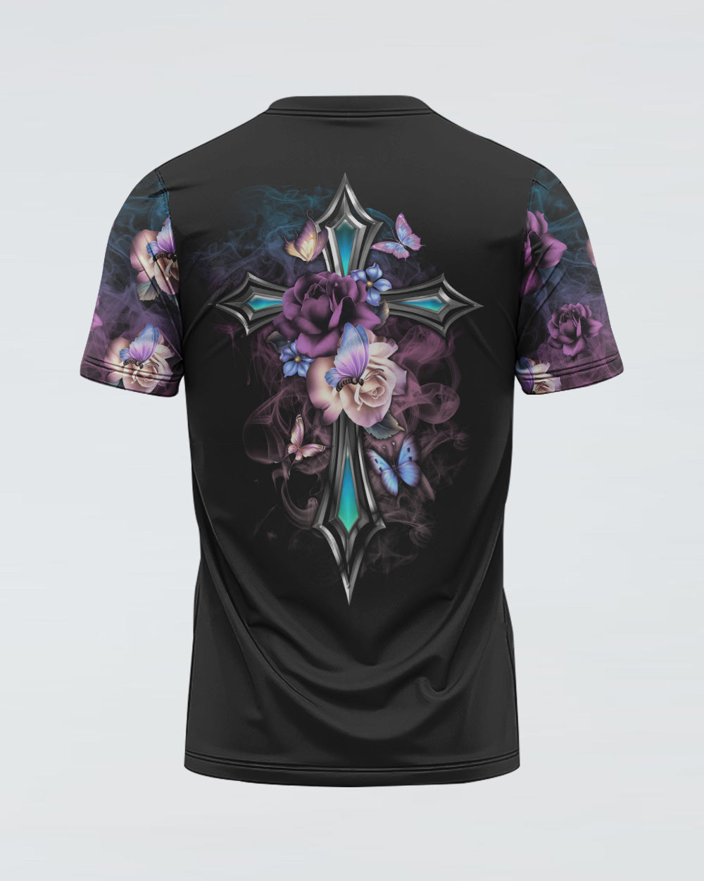 Faith Cross Floral Butterfly Women's Christian Tshirt