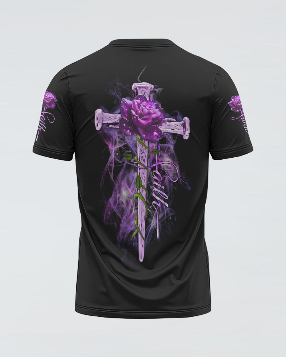 Vintage Cross Purple Rose Smoke Cross Women's Christian Tshirt