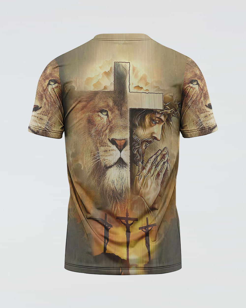 Faith Lion Jesus Cross Men's Christian Tshirt