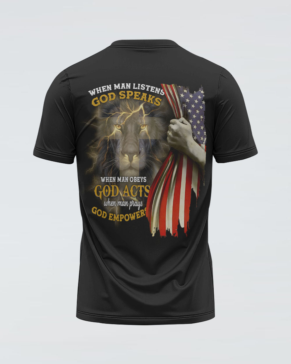 When Man Listens God Speaks Lion Flag Men's Christian Tshirt