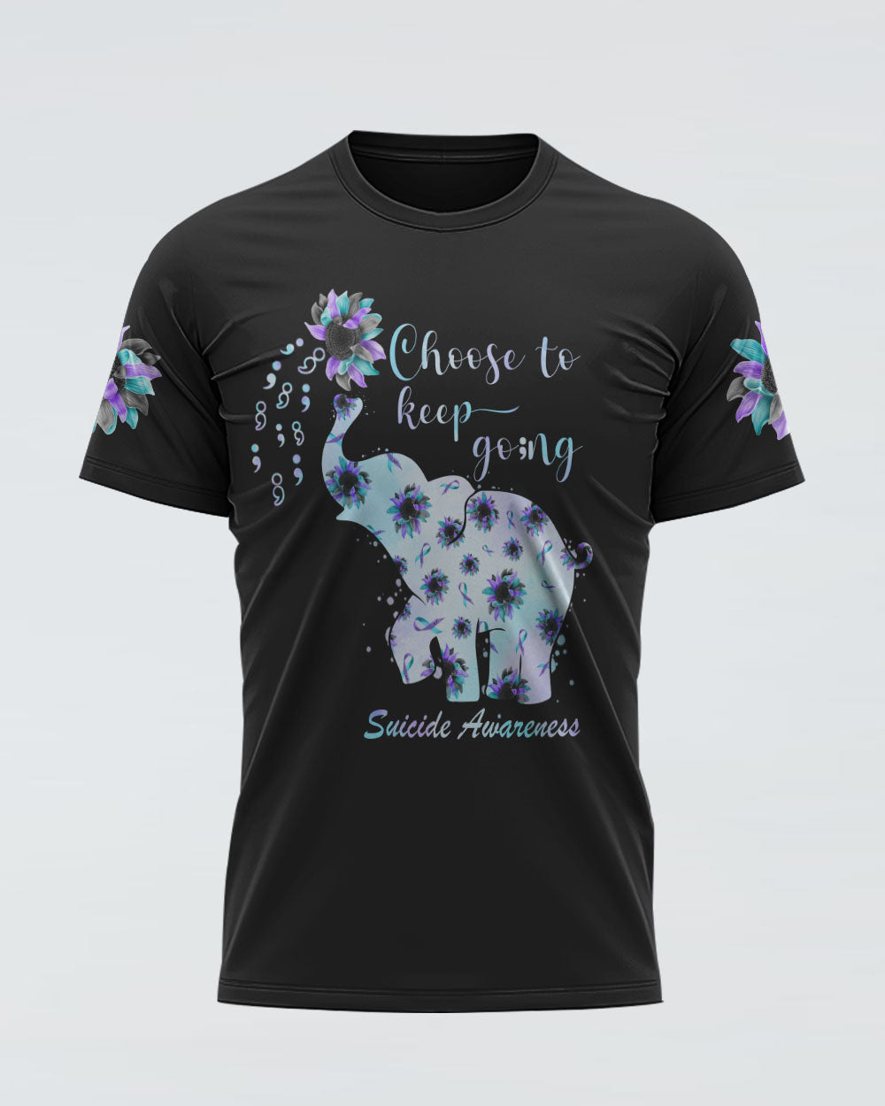 Choose To Keep Going Elephant Sunflower Women's Suicide Prevention Awareness Tshirt