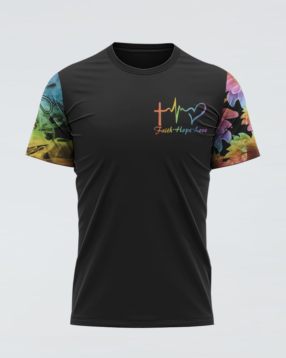 Rainbow Colorful Sunflower Faith Smoke Women's Christian Tshirt