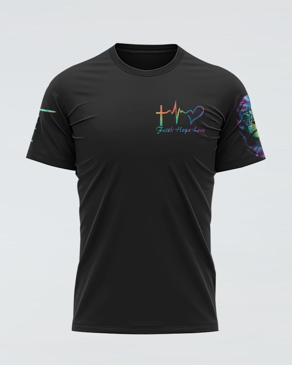 Faith Over Fear Lion Cross Colorful Women's Christian Tshirt