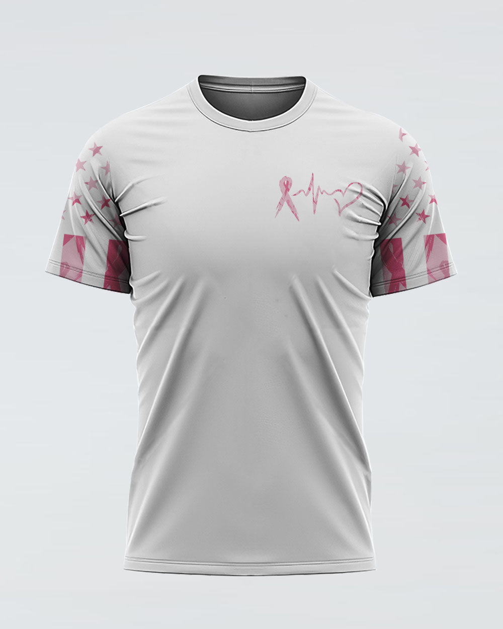 Pink Flag Ribbon Heart Beat Women's Breast Cancer Awareness Tshirt