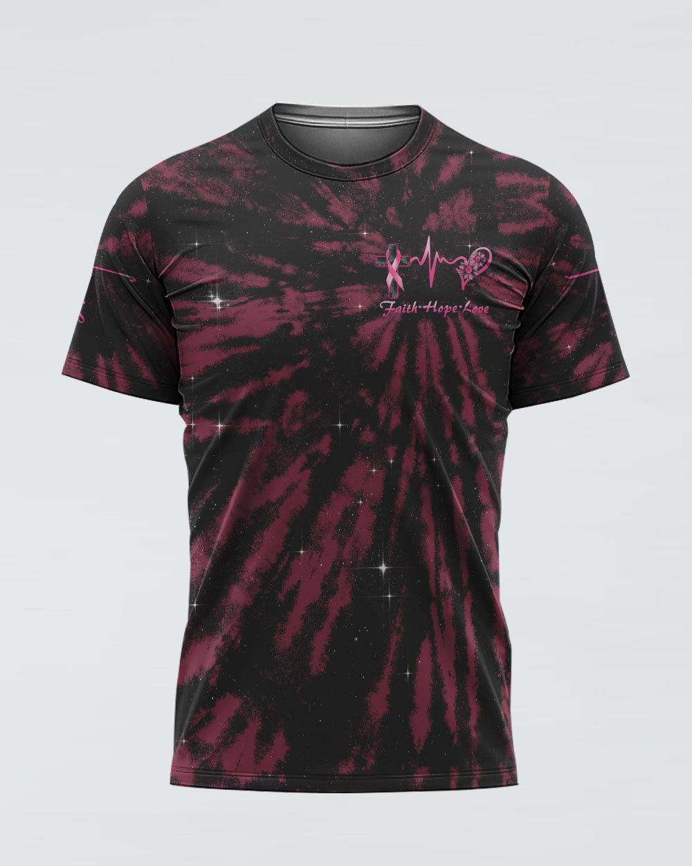 Cross Wing Sunflower Tie Dye Pink Ribbon Women's Breast Cancer Awareness Tshirt
