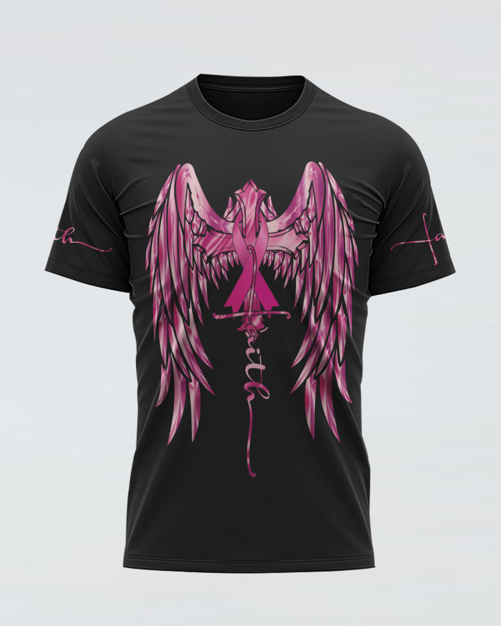 Pink Faith Wings Cross Women's Breast Cancer Awareness Tshirt