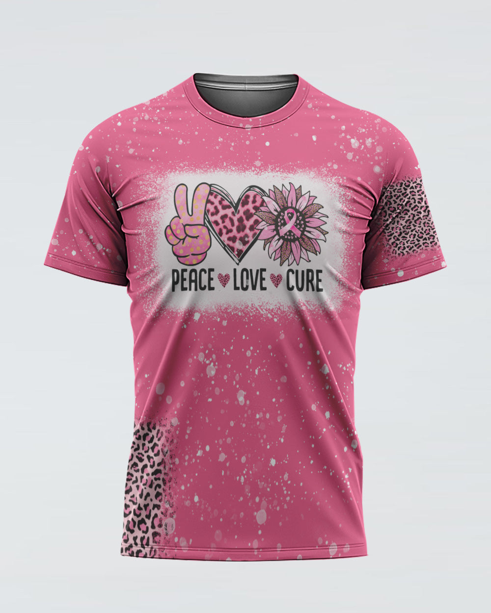 Peace Love Cure Bleached Pink Women's Breast Cancer Awareness Tshirt