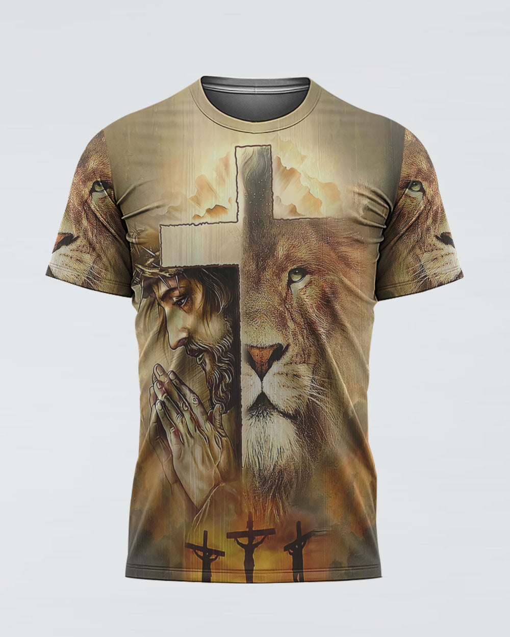 Faith Lion Jesus Cross Men's Christian Tshirt