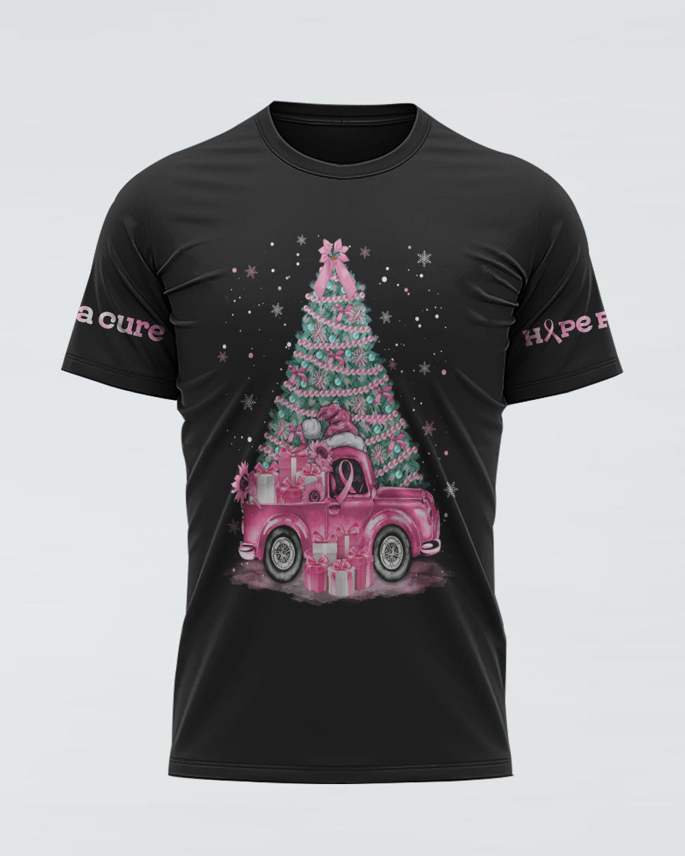 Truck Cancer Christmas Tree Women's Breast Cancer Awareness Tshirt