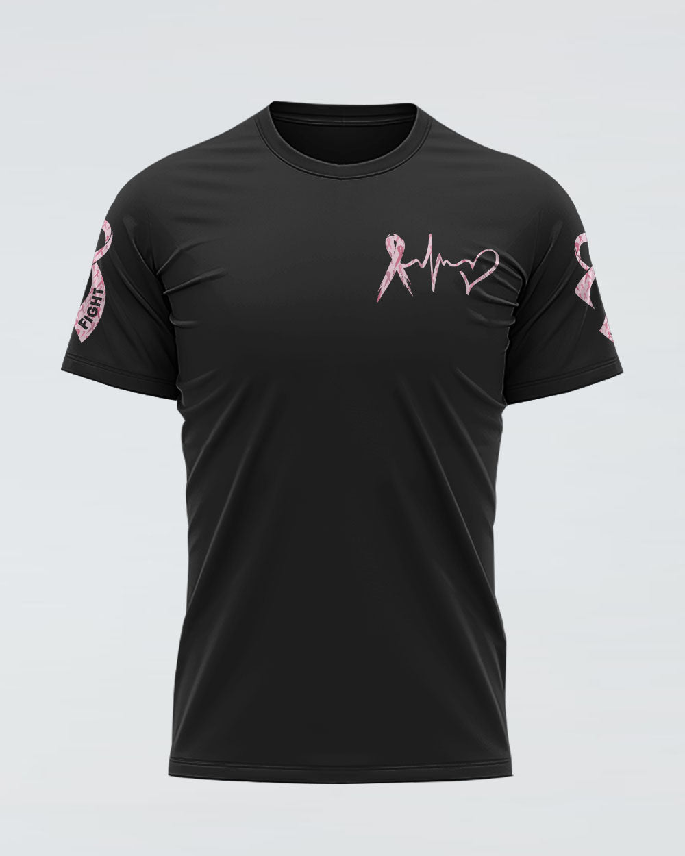 In This Family No One Fights Alone Pink Ribbon Flag Women's Breast Cancer Awareness Tshirt