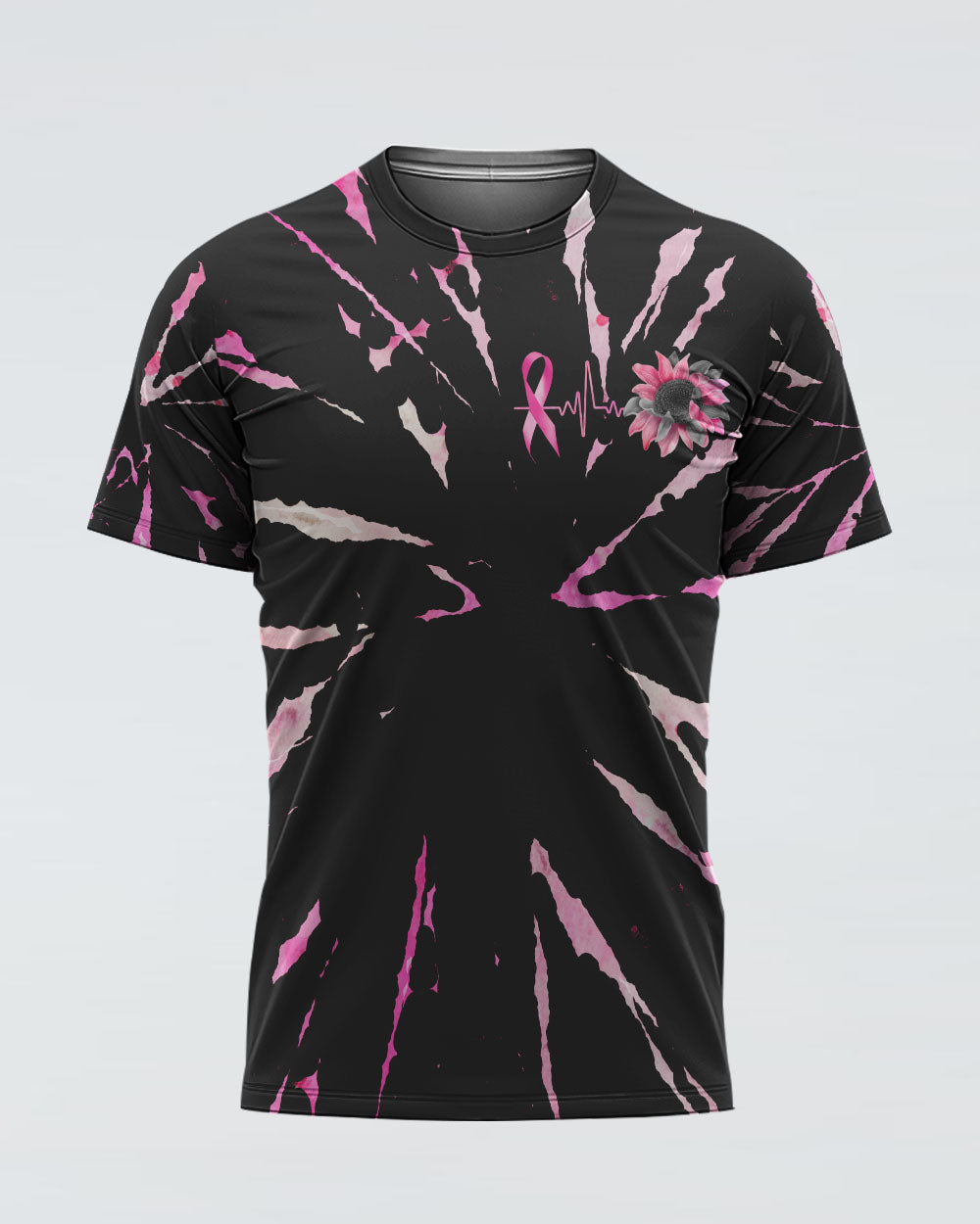 Sunflower Cross Ribbon New Tie Dye Women's Breast Cancer Awareness Tshirt