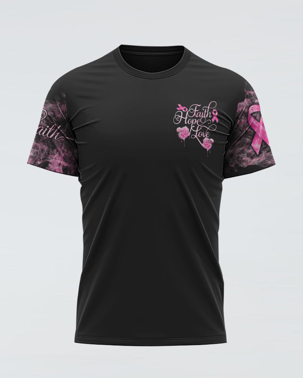 Strength Rose Cross Ribbon Women's Breast Cancer Awareness Tshirt