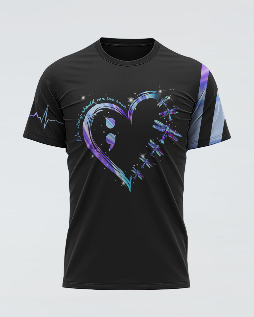 Dragonfly Fight Holographic Flag Women's Suicide Prevention Awareness Tshirt