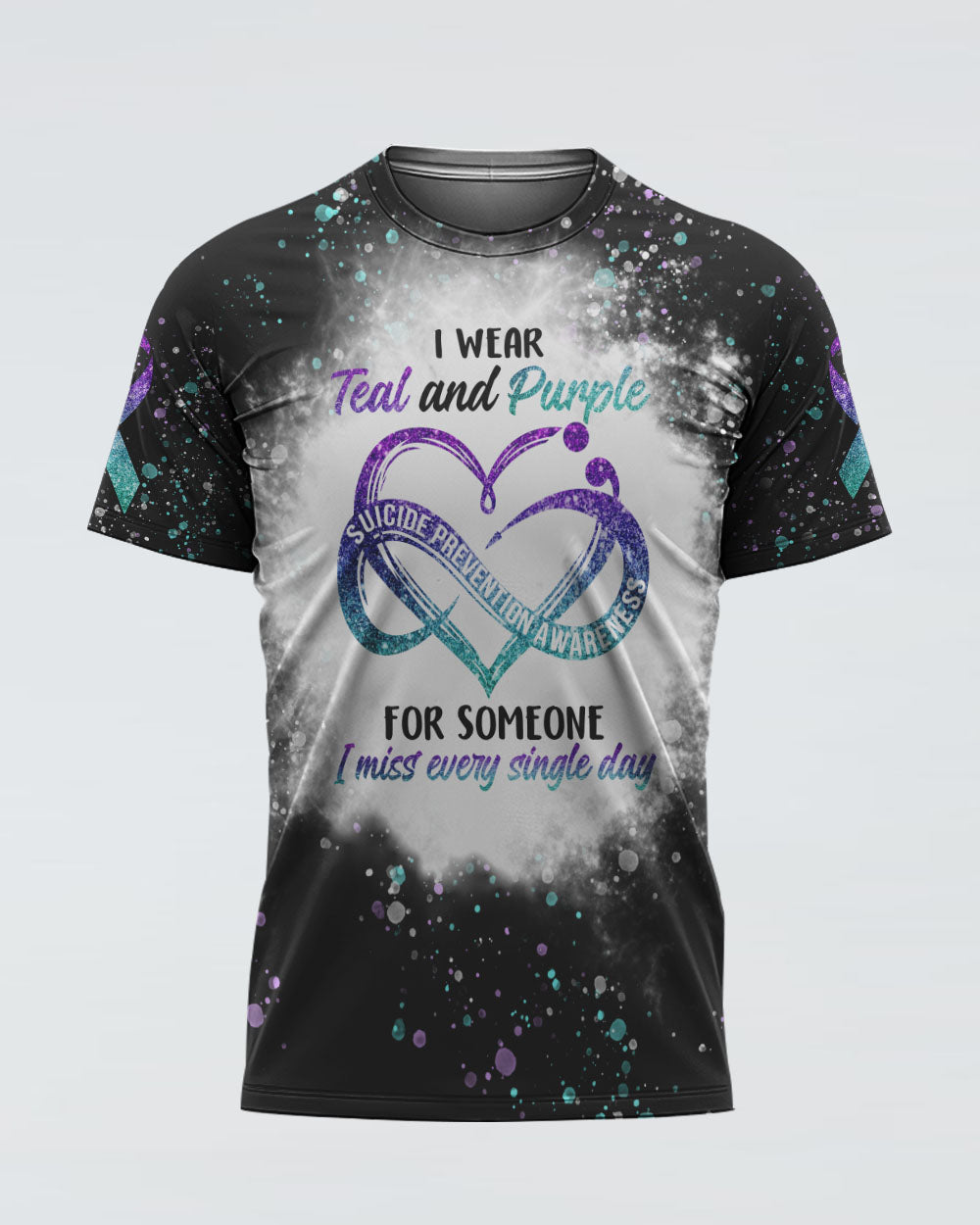 I Wear Teal And Purple Infinity Heart Bleached Women's Suicide Prevention Awareness Tshirt