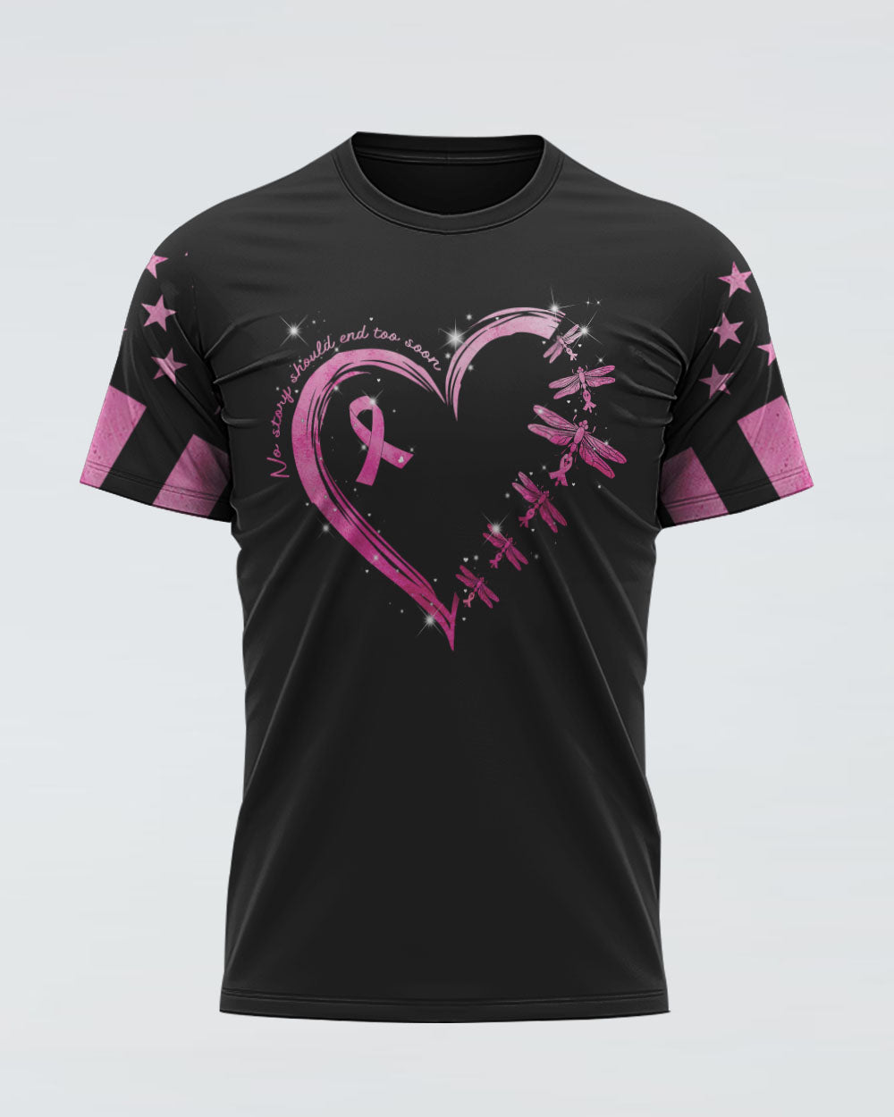 Fight Flag Dragonfly Heart Women's Breast Cancer Awareness Tshirt