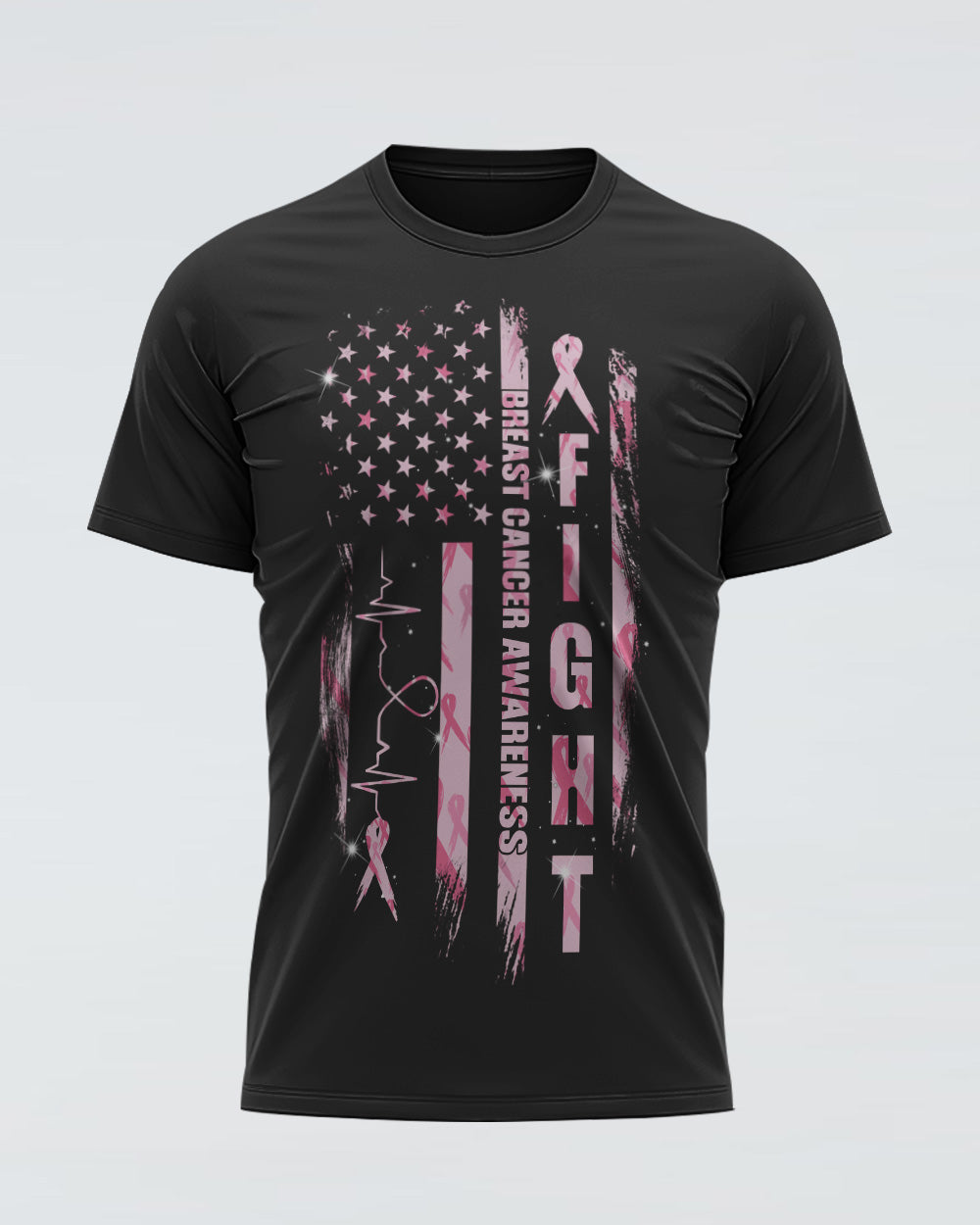 Fight Ribbon Pattern Flag Women's Breast Cancer Awareness Tshirt