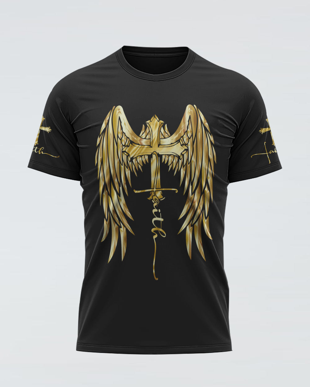 Gold Faith Wings Cross Women's Christian Tshirt