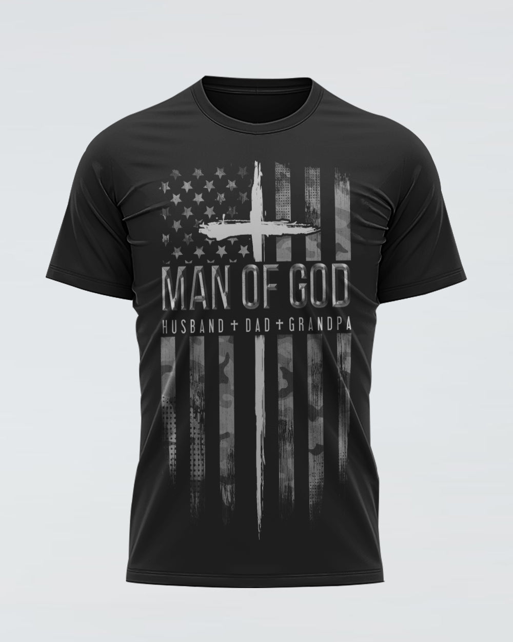 Man Of God Husband Dad Grandpa Flag Men's Christian Tshirt