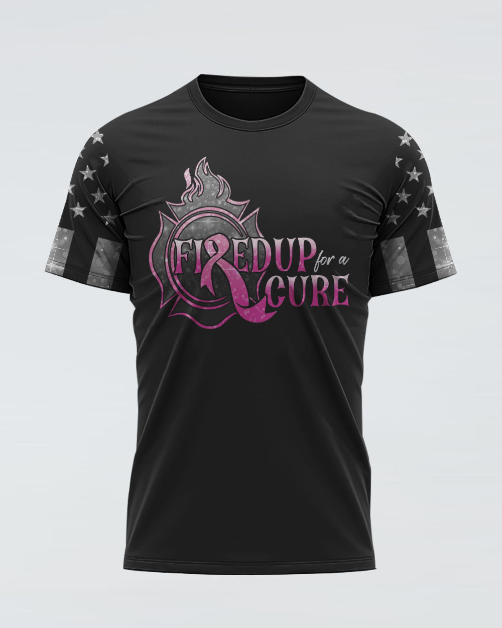 Fired Up For A Cure Flag Women's Breast Cancer Awareness Tshirt
