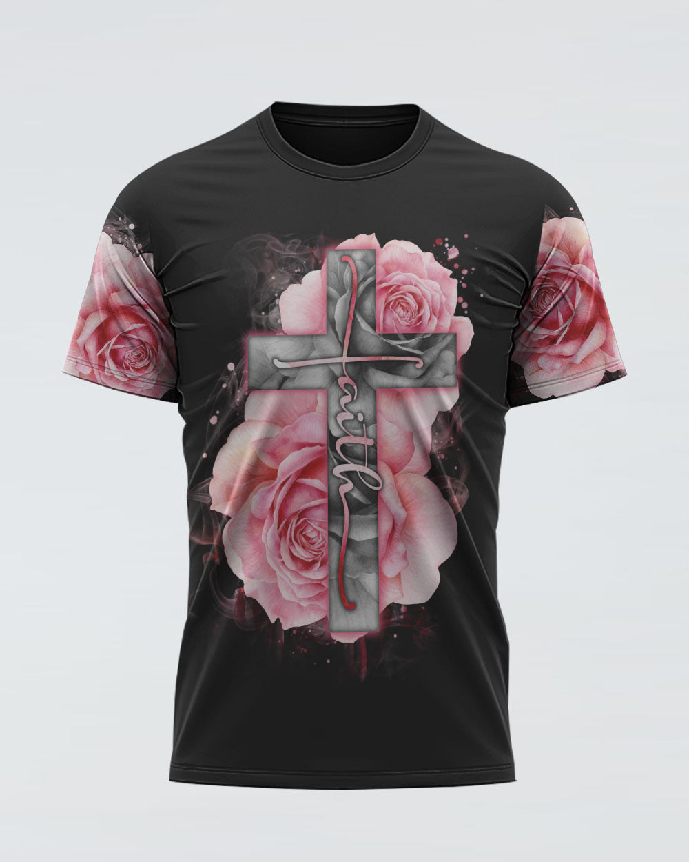 Light Pink Cross Roses Smoke Women's Christian Tshirt