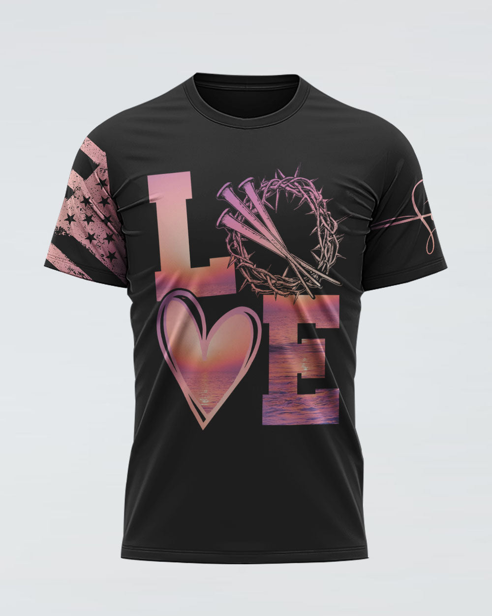 Faith Hope Love Sunset Beach Flag Women's Christian Tshirt