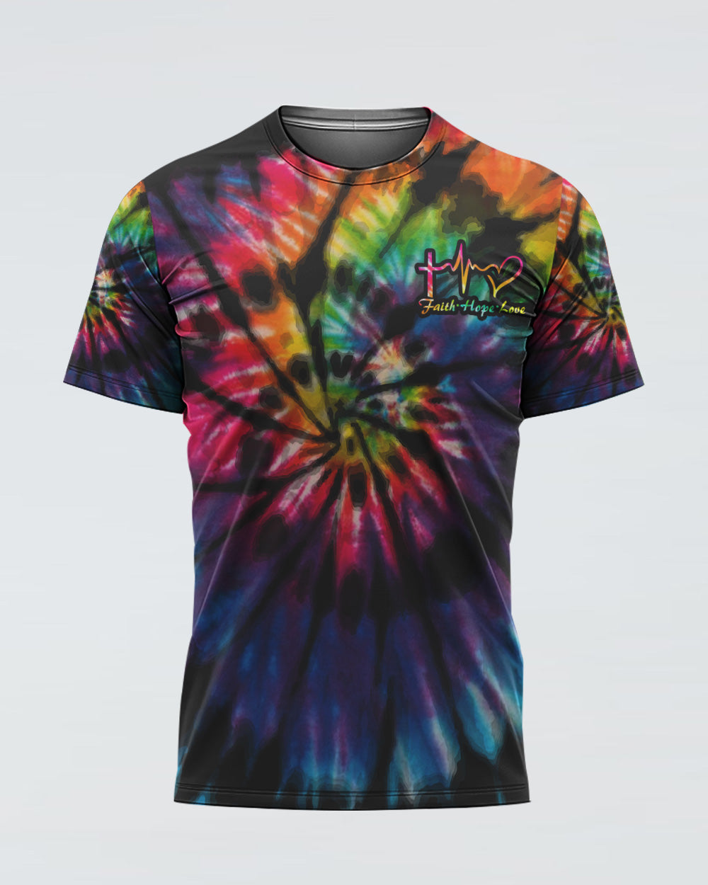 Sunflower Cross Full Tie Dye Faith Women's Christian Tshirt