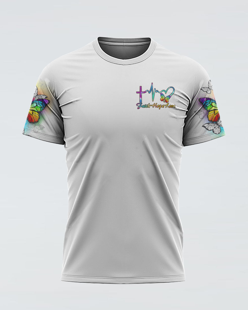 Colorful Butterflies Faith Cross Women's Christian Tshirt